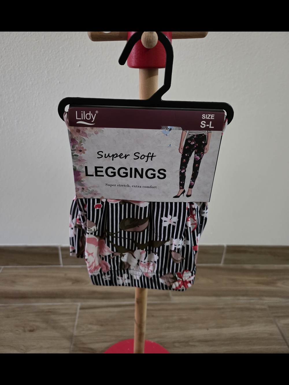 Lildy Super Soft Floral Stripe Leggings - Black & Pink
